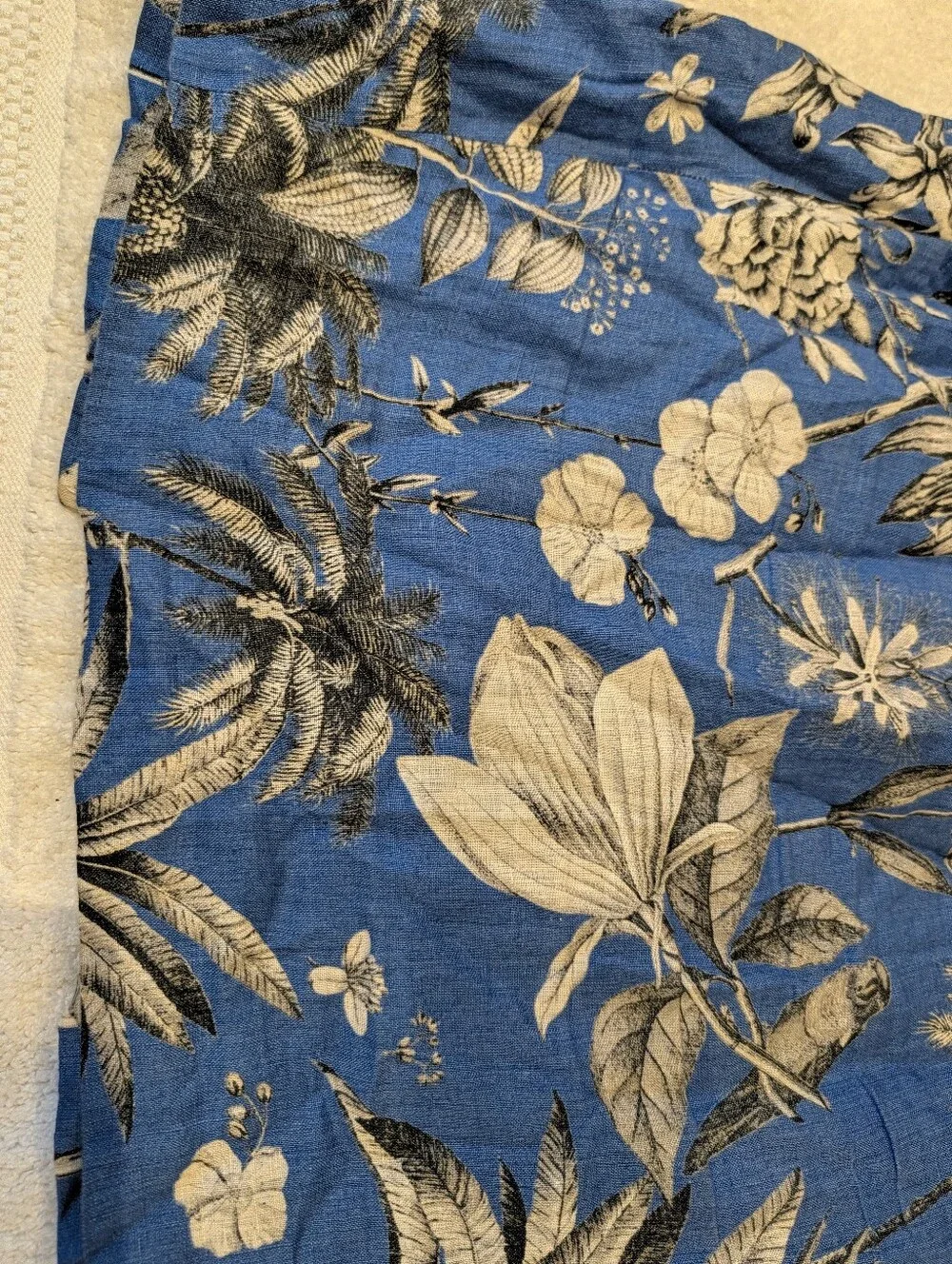 J.Crew Ratti Tropical Toile 100% Linen Pull On Skirt Blue Aviary XXS